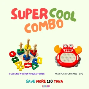 2 in 1 Combo - 4 Column Wooden Puzzle Tower and Fast Push Fun Game