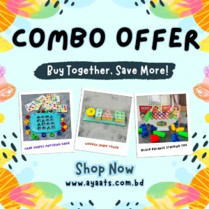 3 in 1 Combo Offer - Crab Shapes Matching Game, Wooden Shape Tower, Block Balance Stacking Toy